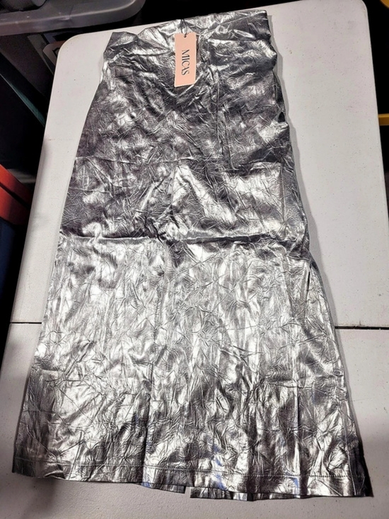 Micas Dresses & Skirts - Micas Metallic Silver Midi Skirt